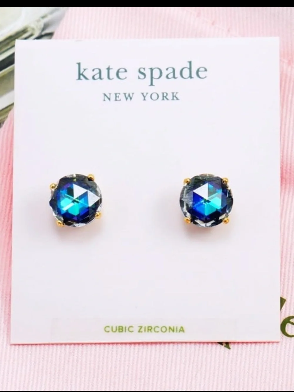 NWT Kate Spade Bright Ideal Round Stud Earrings Jet Midnight Gold Plated